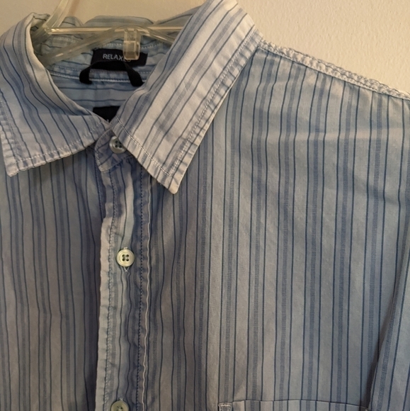 𝅺GAP Relaxed Fit Men's Button Up Striped Cotton Long Sleeve Shirt Large - Picture 4 of 6